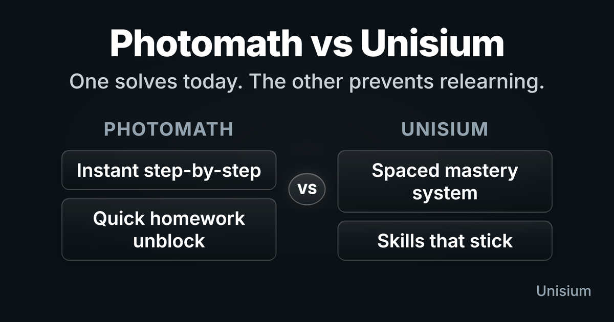 Comparison graphic: solution engines show steps; Unisium trains recall and application over time.