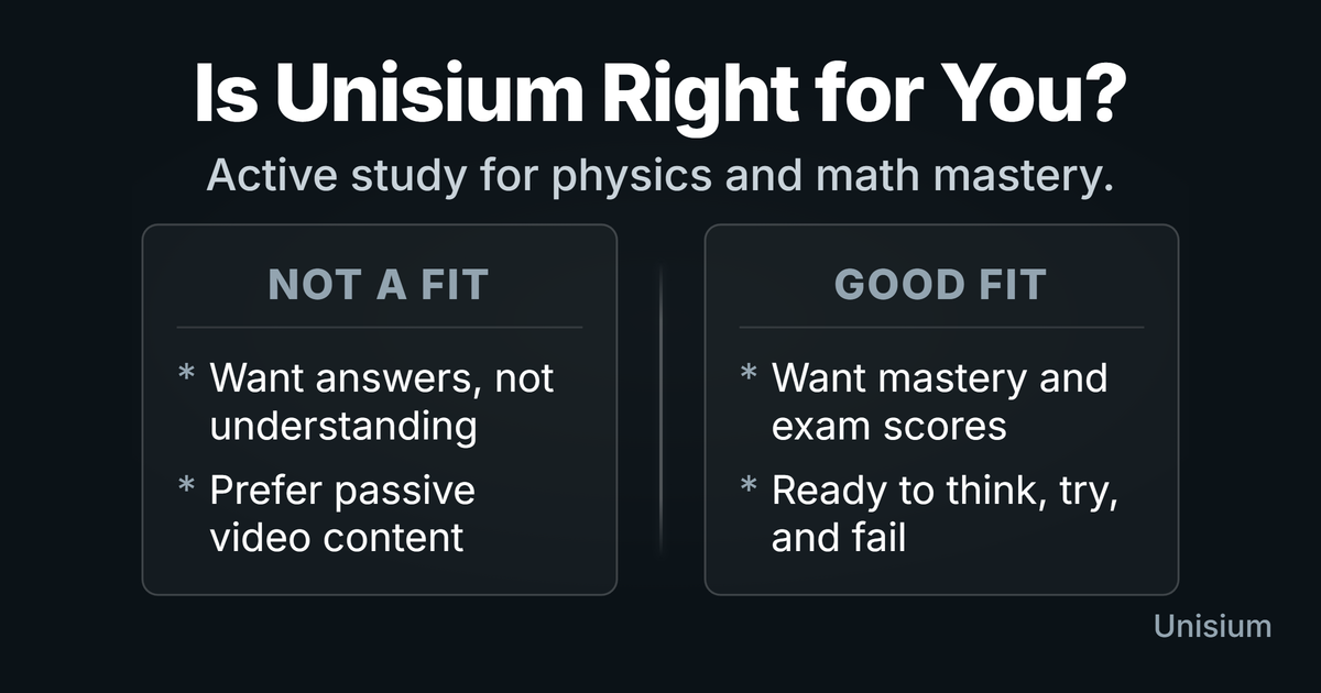 What Unisium is: a principle-based study system for math and physics.
